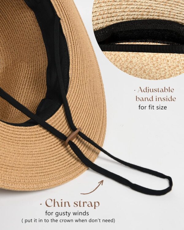 FURTALK Womens Mens Wide Brim Straw Panama Hat Fedora Summer Beach Sun Hats UPF Straw Hat for Women - Image 5