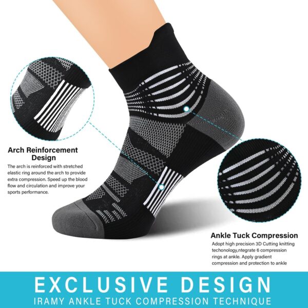 IRAMY Compression Ankle Support Socks Coolmax Wicking Cushioned Athletic Plantar Fasciitis Relief Men Women 2/3/4 Pairs - Image 3