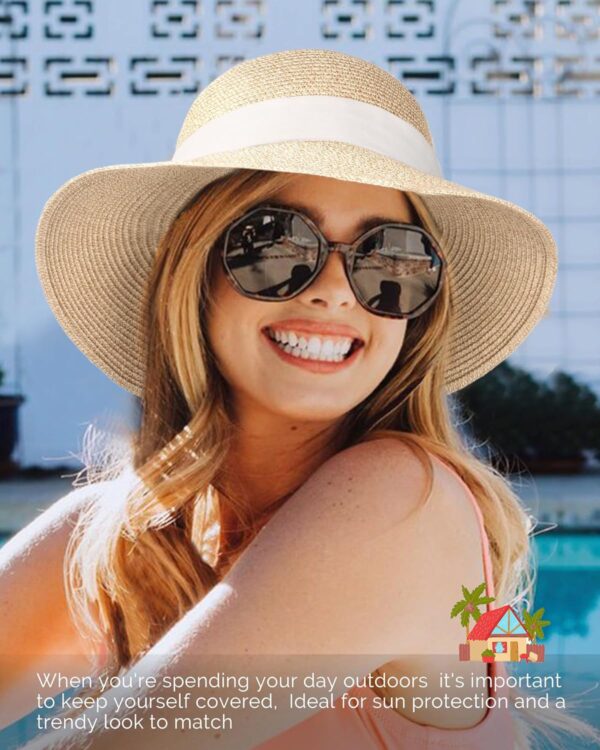 FURTALK Womens Beach Sun Straw Hat UV UPF 80+ Travel Foldable Brim Summer UV Hat - Image 5