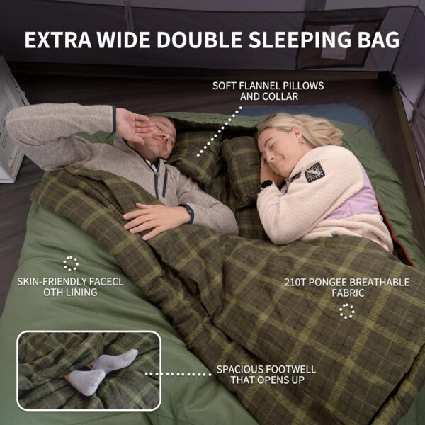 Naturehike 0 Degree and 40 Degree Flannel Two Person Sleeping Bag with Pillows for Adults, Couples & Family, Doublewide Double Sleeping Bag 2 Person for All Seasons Camping Hiking Backpacking - Image 5