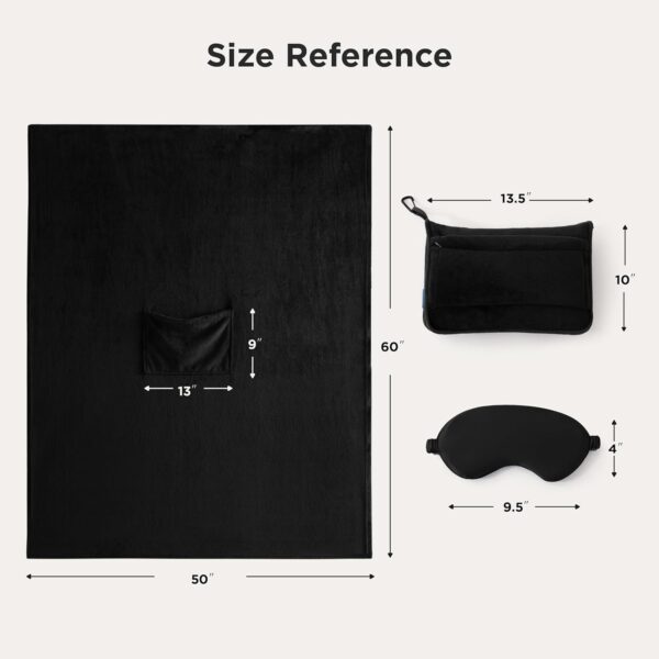 Bedsure Travel Blanket Airplane Compact with Storage Bag, Packable Blanket with Eye Mask, Lightweight 2-in-1 Travel Essentials, Functioned as Pillow for Airplane Comfort and Warmth, Black - Image 7