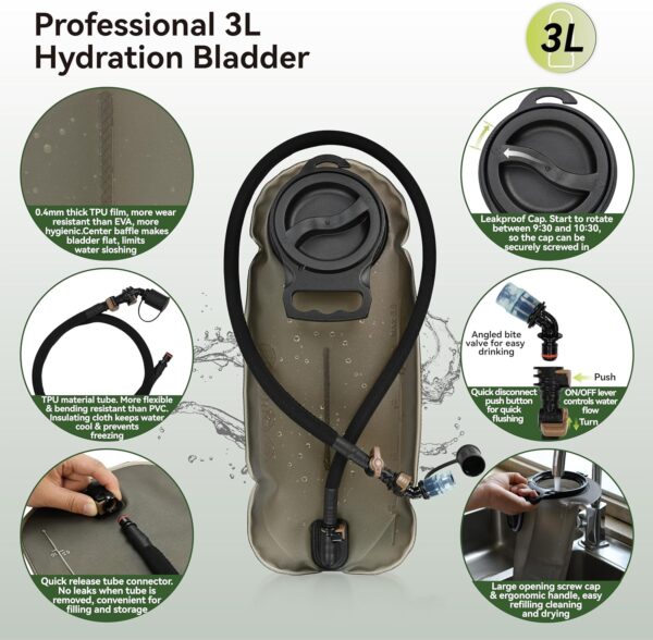 MARCHWAY Tactical Molle Hydration Pack Backpack with 3L TPU Water Bladder, Military Daypack for Cycling, Hiking, Running, Climbing, Hunting, Biking - Image 7