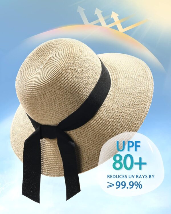 FURTALK Womens Beach Sun Straw Hat UV UPF 80+ Travel Foldable Brim Summer UV Hat - Image 3