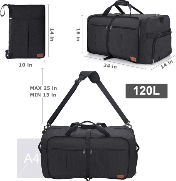 120L Foldable Collapsible Waterproof Travel Duffel Bag for Men and Women with Shoe Compartment - Image 9
