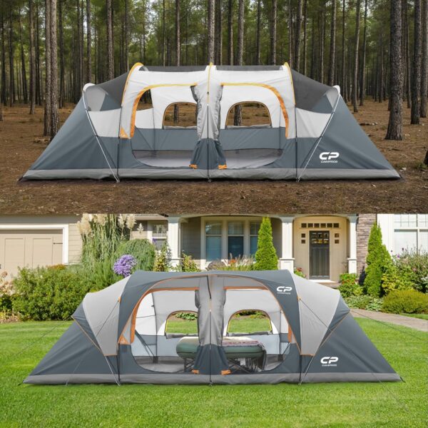 CAMPROS CP Tent 12-Person-Camping-Tents,3 Room Family Tents,Waterproof Windproof Family Tent with Top Rainfly,6 Large Mesh Windows,Double Layer,Easy Set Up, Portable with Carry Bag-20' x 9' x 72"(H) - Image 8