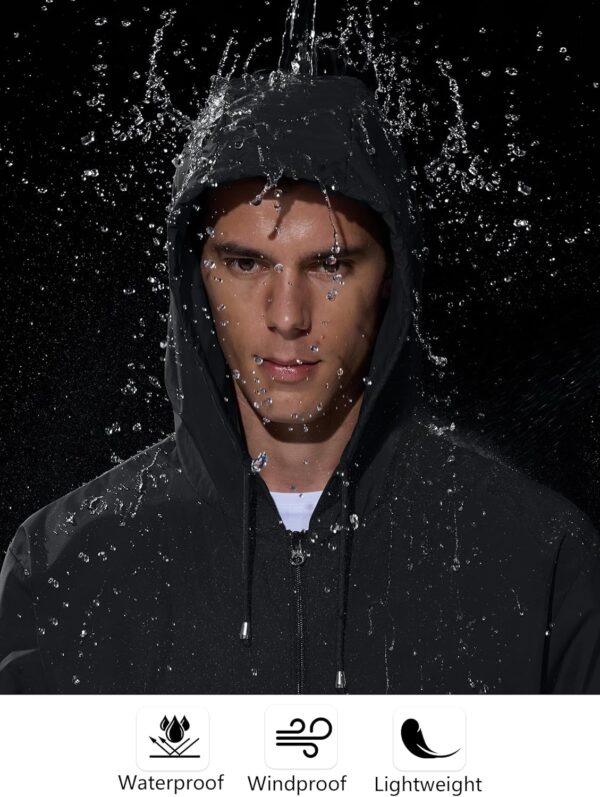 Mens Rain Jacket Raincoat Windbreaker Running Waterproof Lightweight Packable with Hood Travel Hiking Cycling - Image 3