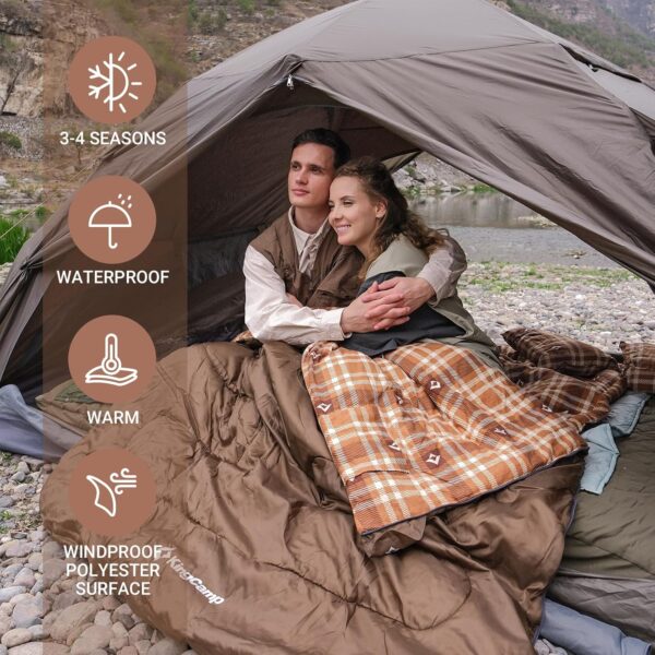 KingCamp Double Sleeping Bag for Adults, Queen Size 2 Person XXL Flannel Sleeping Bag, Waterproof Lightweight Flannel Quilt with 2 Pillows, Perfect for Couples Family Camping Hiking - Image 6