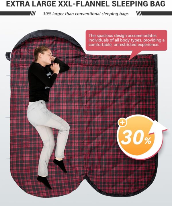 KingCamp Sleeping Bag for Adults, Cold Weather & Warm Extra Wide Big & Tall XL Portable Waterproof Flannel Sleeping Bags, Essentials Gear Accessories for Camping Backpacking Hiking Indoor & Outdoor - Image 3