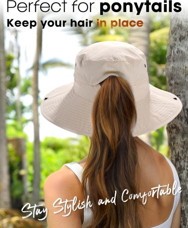 FURTALK Sun Hats for Women Ponytail UPF 50+ Beach Summer Hat Wide Brim Packable Cowboy Hat - Image 4