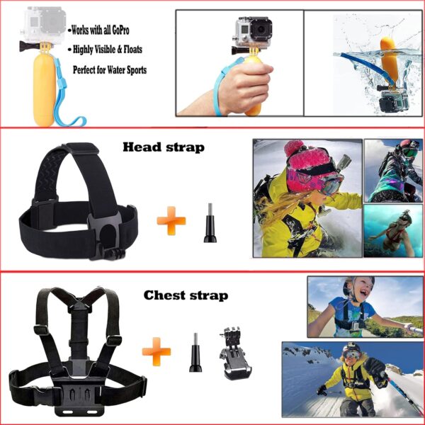 60 in 1 Camera Accessories Kit Compatible with GoPro Hero 13 12 11 10 9 8 7 6 5/Session 5/Hero 4/3+/3/2/1, Insta360, DJI Osmo Action, AKASO, APEMAN, Campark, SJCAM - Image 5