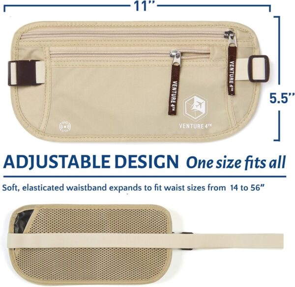 VENTURE 4TH Travel Money Belt - Slim Passport Holder RFID Blocking Travel Pouch to Protect Cash, Credit Cards and Travel Documents (Beige) - Image 3