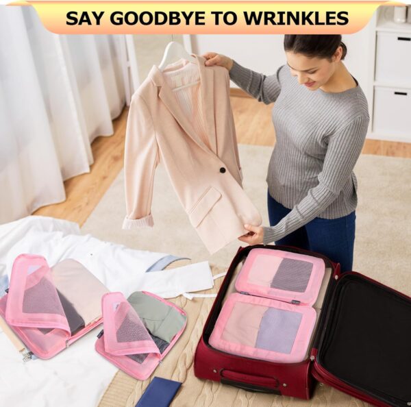 4 Set Ultralight Compression Packing Cubes Travel for Suitcases ，Compressible Mesh Packing Cubes for Travel Women Packing Organizers (Pink) - Image 5