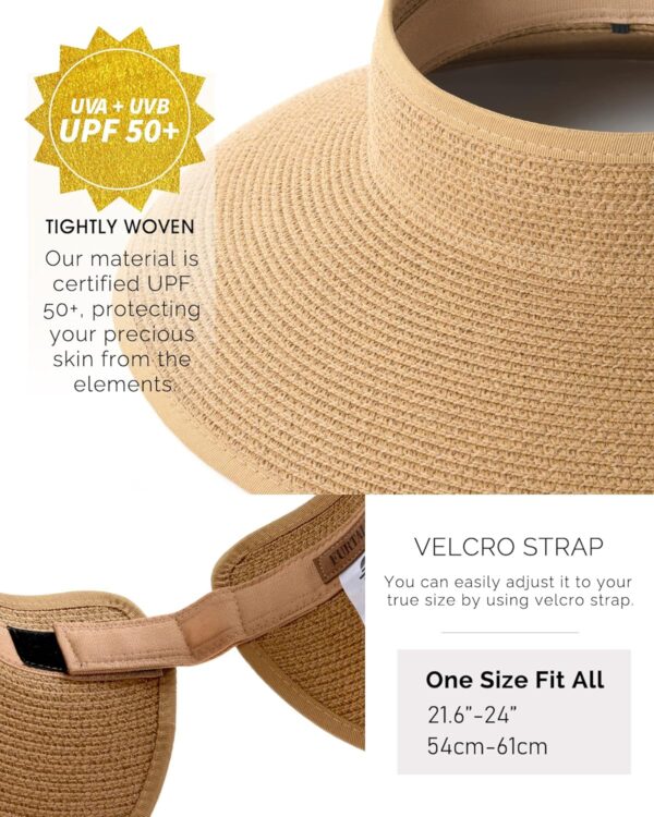 FURTALK Sun Hats for Women Wide Brim Beach Hat Straw Visor Ponytail Summer UV Packable Foldable Beach Vacation Essentials - Image 8