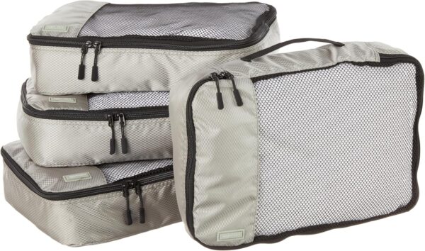 Amazon Essentials 4-Piece Packing Cubes Travel Accessories Set, Luggage Organizer with Double Zipper, Mesh Top, 100% Polyester, Medium, Gray (Previously Amazon Basics) - Image 2