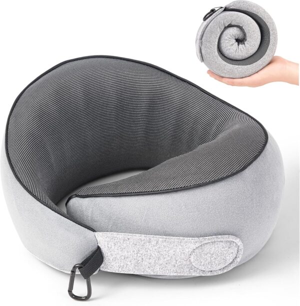 Travel Pillow, 100% Pure Memory Foam Travel Neck Pillow Airplane Neck Support Ergonomic Design for Traveling Suitable for Airplanes,Offices and Cars-Grey - Image 2