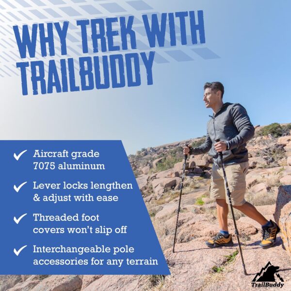 TrailBuddy Trekking Poles – Lightweight 7075 Aluminum Hiking Poles for Women, Men & Seniors – Collapsible Walking Sticks for Travel, Trails & Balance - Image 3