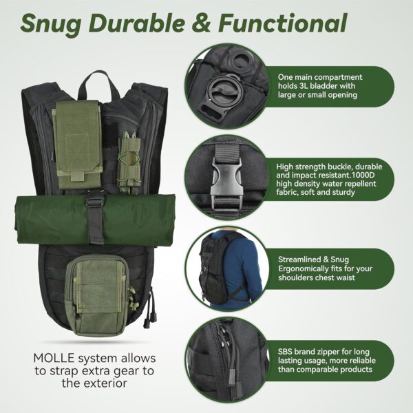 MARCHWAY Tactical Molle Hydration Pack Backpack with 3L TPU Water Bladder, Military Daypack for Cycling, Hiking, Running, Climbing, Hunting, Biking - Image 4