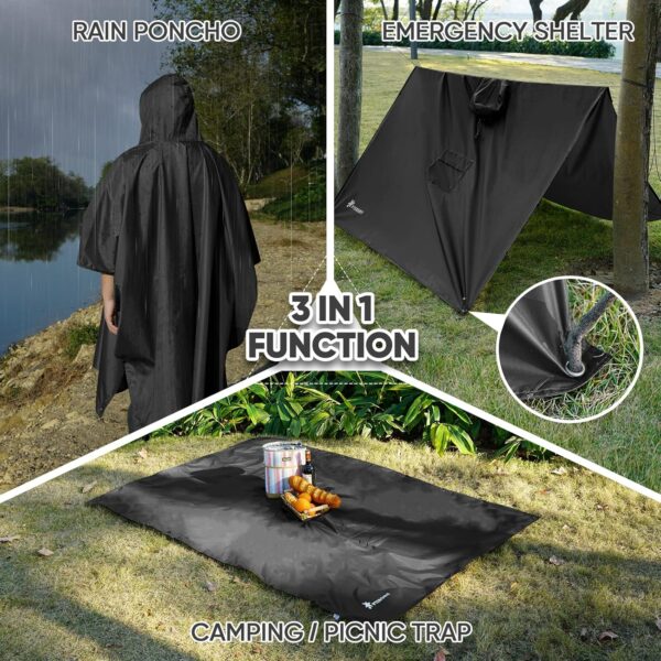 PTEROMY Hooded Rain Poncho for Adult with Pocket, Waterproof Lightweight Unisex Raincoat for Hiking Camping Emergency - Image 3