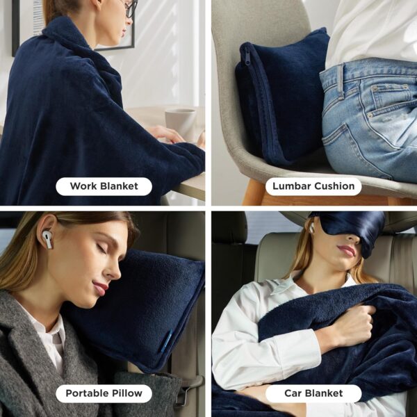 Bedsure Travel Blanket Airplane Compact with Storage Bag, Packable Blanket with Eye Mask, Lightweight 2-in-1 Travel Essentials, Functioned as Pillow for Airplane Comfort and Warmth, Navy - Image 6