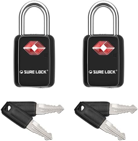 Sure Lock TSA Approved Luggage Locks Mini Size Lock with Keys for Travel, Zinc Alloy Body with Steel Shackle, Key Alike, Key Alike in The Same Package - Image 2