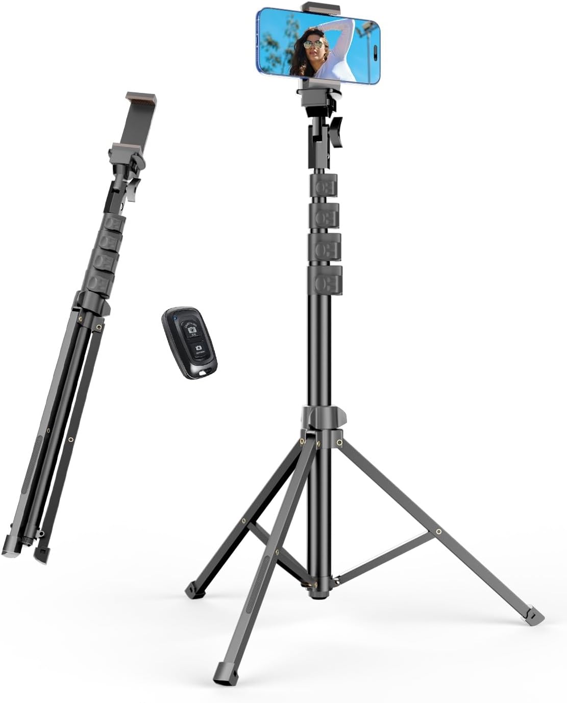 EMART 62’’ Cell Phone Tripod Stand, Adjustable Floor Cellphone Tri Pod Holder with Remote for iPhone and Android, Portable Compact Smartphone Selfie Stick for Video Recording Camera Ring Light Filming - Image 2