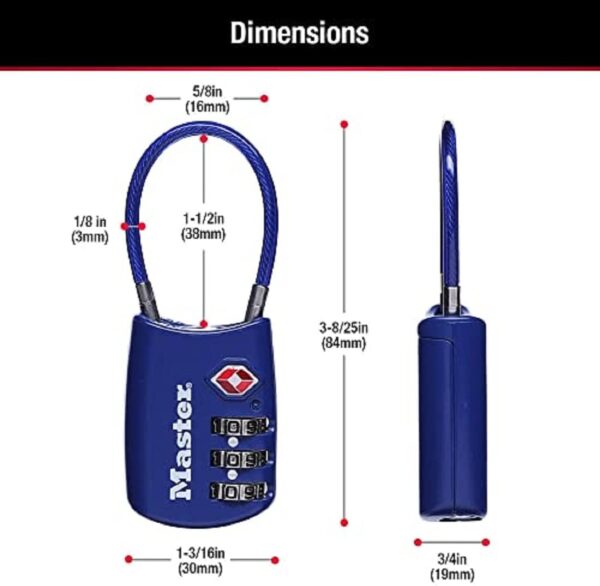 Master Lock Padlock, Set Your Own Combination TSA Locks for Luggage, Travel Zipper Lock with Cable Shackle is 1-3/16 in. Wide, Colors May Vary, 4688T, 2 Count (Pack of 1) - Image 7