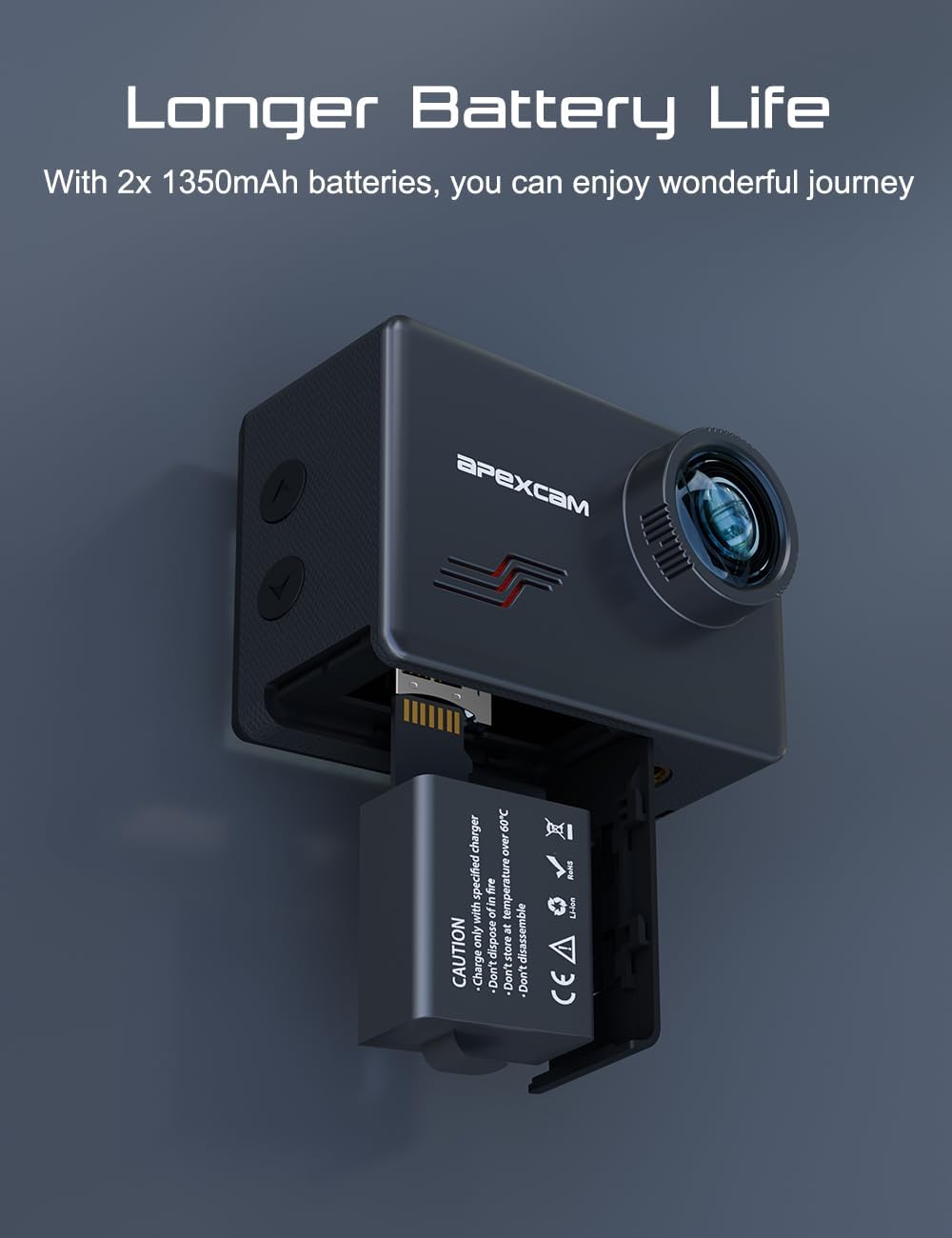 Apexcam Action Camera 4K with 64GB Card, HD 60FPS 48MP Sports Camera for Vlogging, 40M Waterproof Camera Underwater, 170 ° Wide Angle WiFi Camcorder, 8X Zoom, Remote Control, Helmet Mount Accessories - Image 7