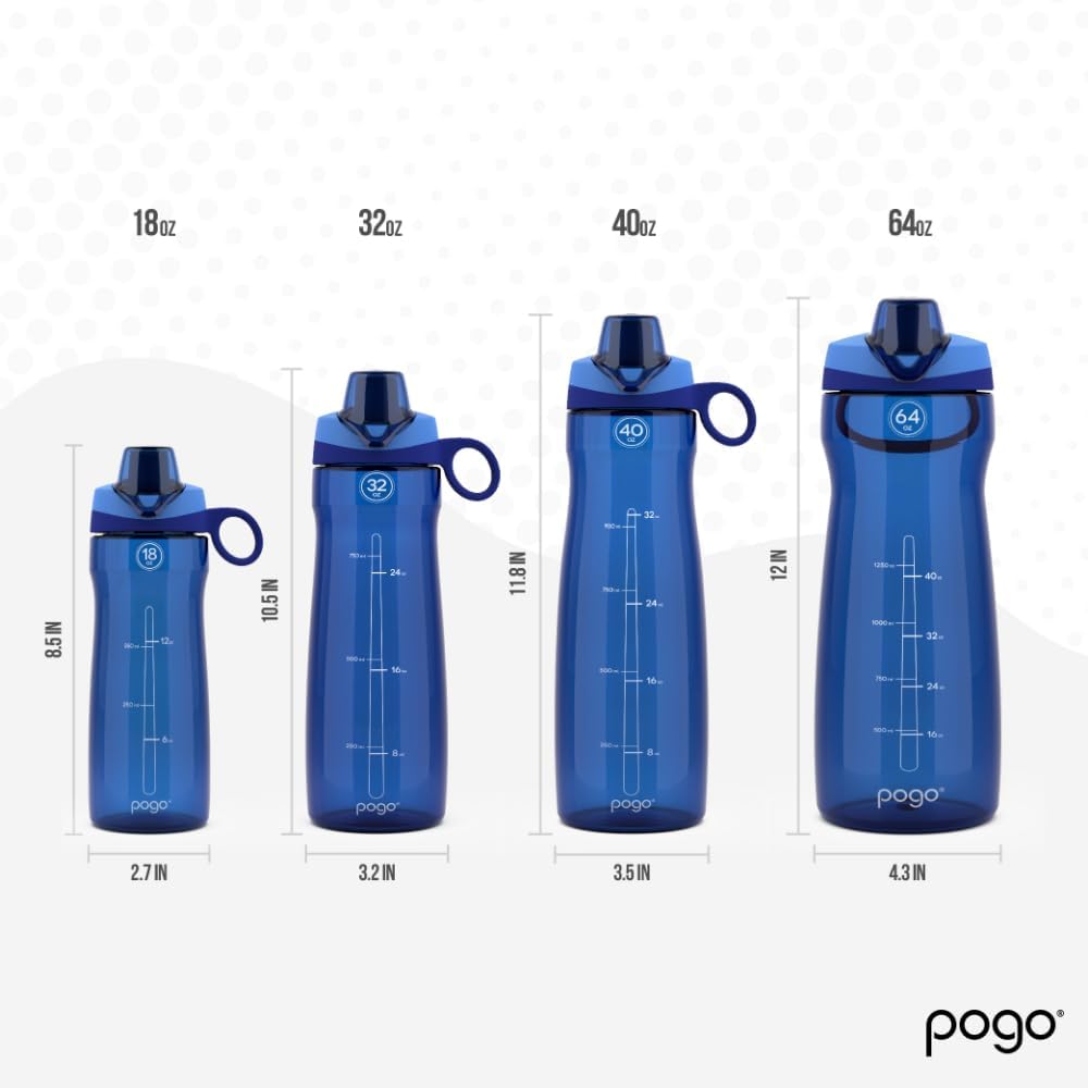 Pogo Plastic Water Bottle with Chug Lid and Carry Handle, Reusable, BPA Free, Dishwasher Safe, Perfect for Travel, School, Outdoors, and Gym | 18oz, 32oz, 40oz, 64oz - Image 4