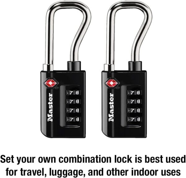 Master Lock Black Set Your Own Combination TSA Approved Luggage Lock, Travel Padlocks for Suitcases, Backpacks, Bags, 2 Pack, 4696T - Image 4