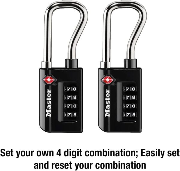 Master Lock Black Set Your Own Combination TSA Approved Luggage Lock, Travel Padlocks for Suitcases, Backpacks, Bags, 2 Pack, 4696T - Image 6