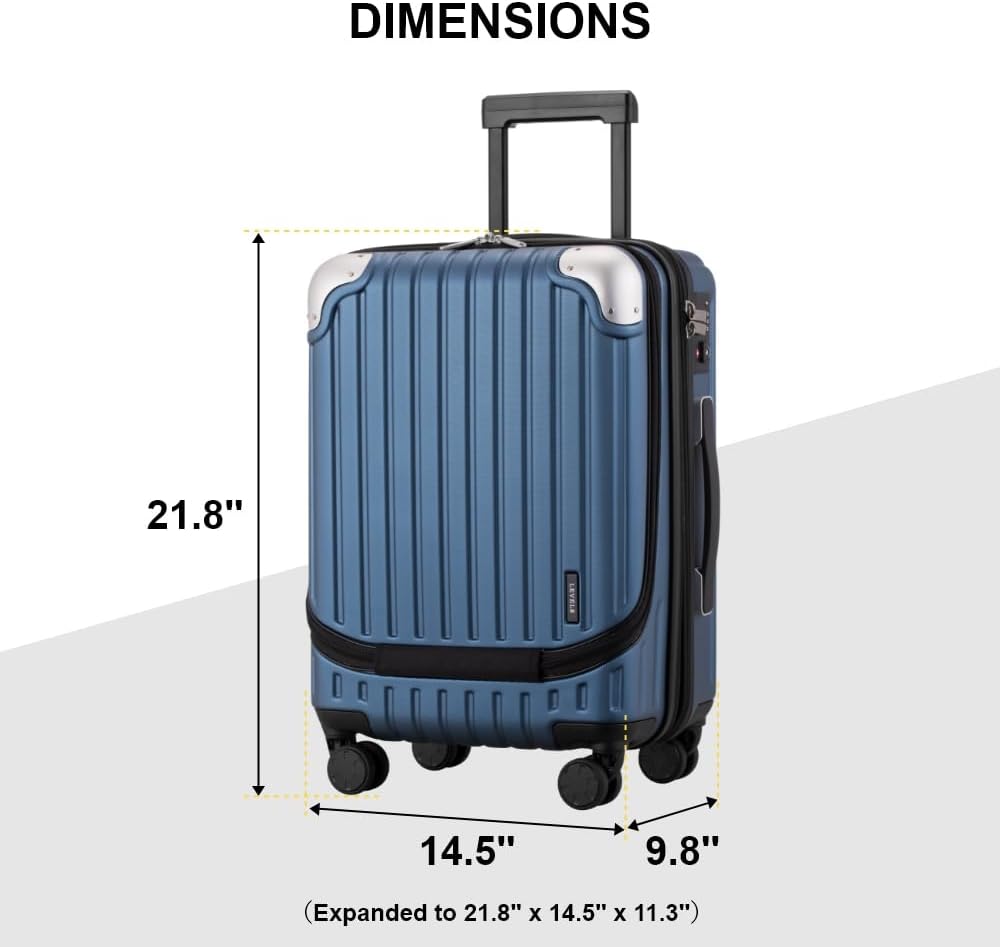 LEVEL8 Grace Carry on Luggage Airline Approved, 20 Inch Expandable Hard Sided Luggages with Spinner Wheels, Harshell Small Rolling Suitcase for Women Men with Tsa Lock, Blue - Image 10
