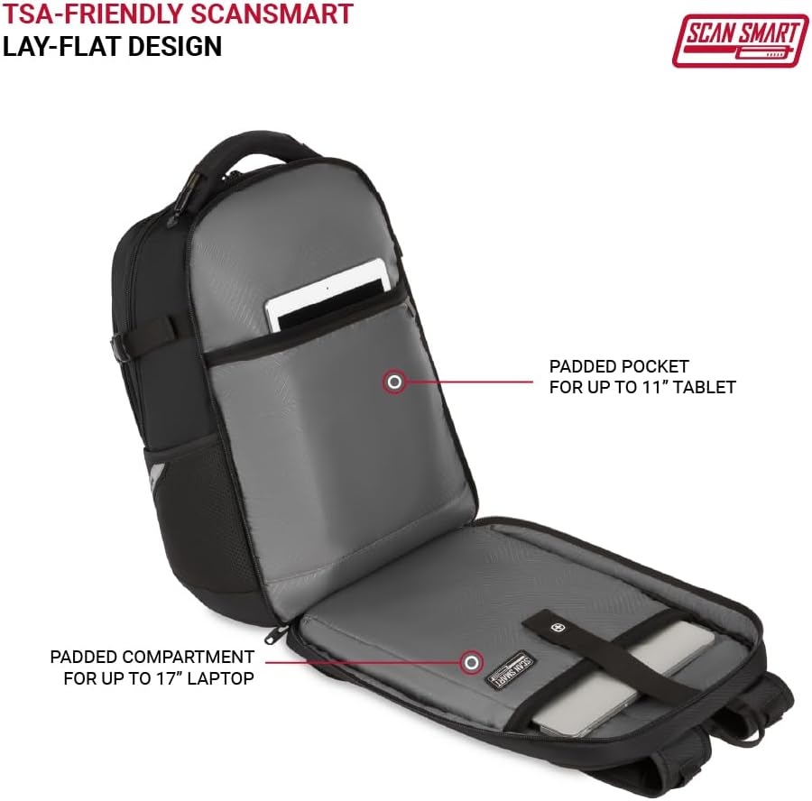 SwissGear Travel Tech Pro Laptop Backpack – Fits Laptops up to 16” – ScanSmart TSA-Friendly Backpack with Multiple Organizer Pockets – Black - Image 3