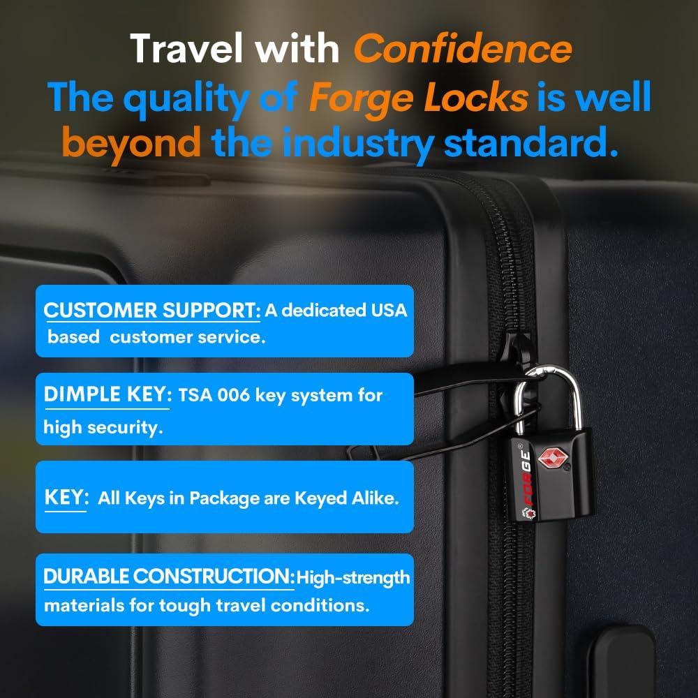 TSA Approved Luggage Locks, Ultra-Secure Dimple Key Travel Locks with Zinc Alloy Body - Image 8