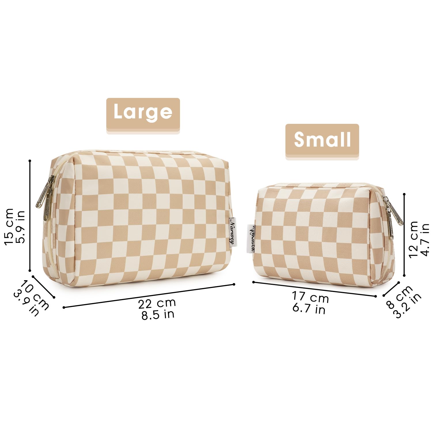 Narwey Checkered Makeup Bag Travel Cosmetic Bag Organizer Toiletry Bag Make Up Bags with Compartments for Women Girls (Large, Light Checkerboard) - Image 7