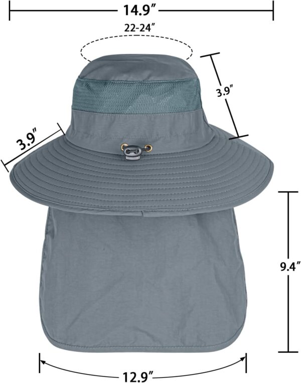 Sun Hats for Men Women Fishing Hat UPF 50+ Breathable Wide Brim Bucket Hats Summer UV Protection Safari Hat with Neck Flap - Image 7