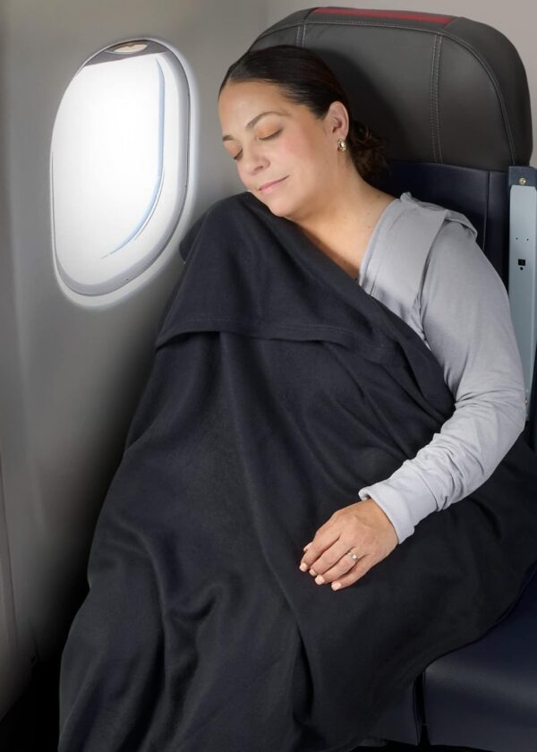 Brookstone Travel Blanket - Lightweight 2-in-1 Soft Fleece Airplane Blanket with Compact Carrying Pouch for Travel and Car, Size One Size, Black - Image 5