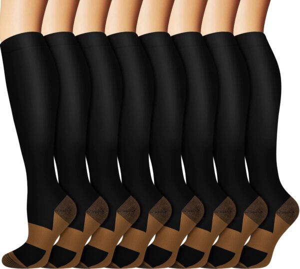 Graduated Copper Compression Socks for Men & Women Circulation 8 Pairs 15-20mmHg - Best for Running Athletic Cycling - Image 2
