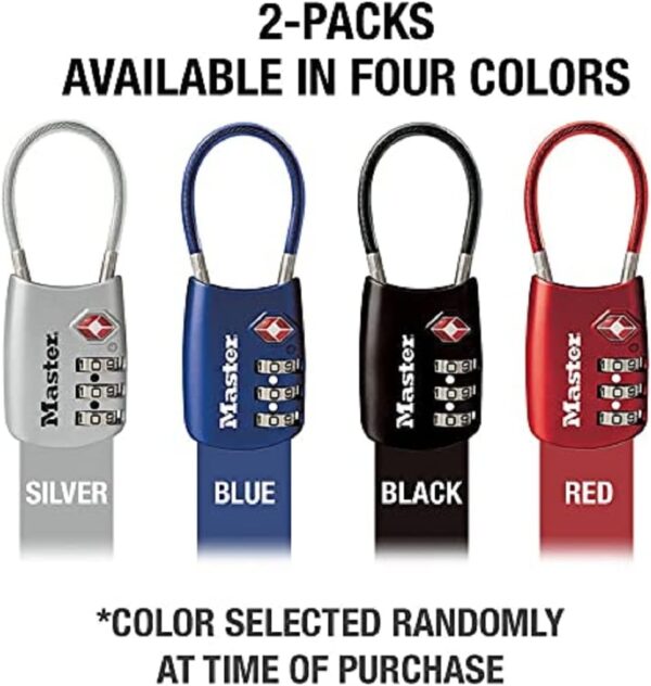 Master Lock Padlock, Set Your Own Combination TSA Locks for Luggage, Travel Zipper Lock with Cable Shackle is 1-3/16 in. Wide, Colors May Vary, 4688T, 2 Count (Pack of 1) - Image 8