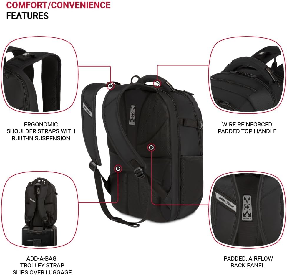 SwissGear Travel Tech Pro Laptop Backpack – Fits Laptops up to 16” – ScanSmart TSA-Friendly Backpack with Multiple Organizer Pockets – Black - Image 6