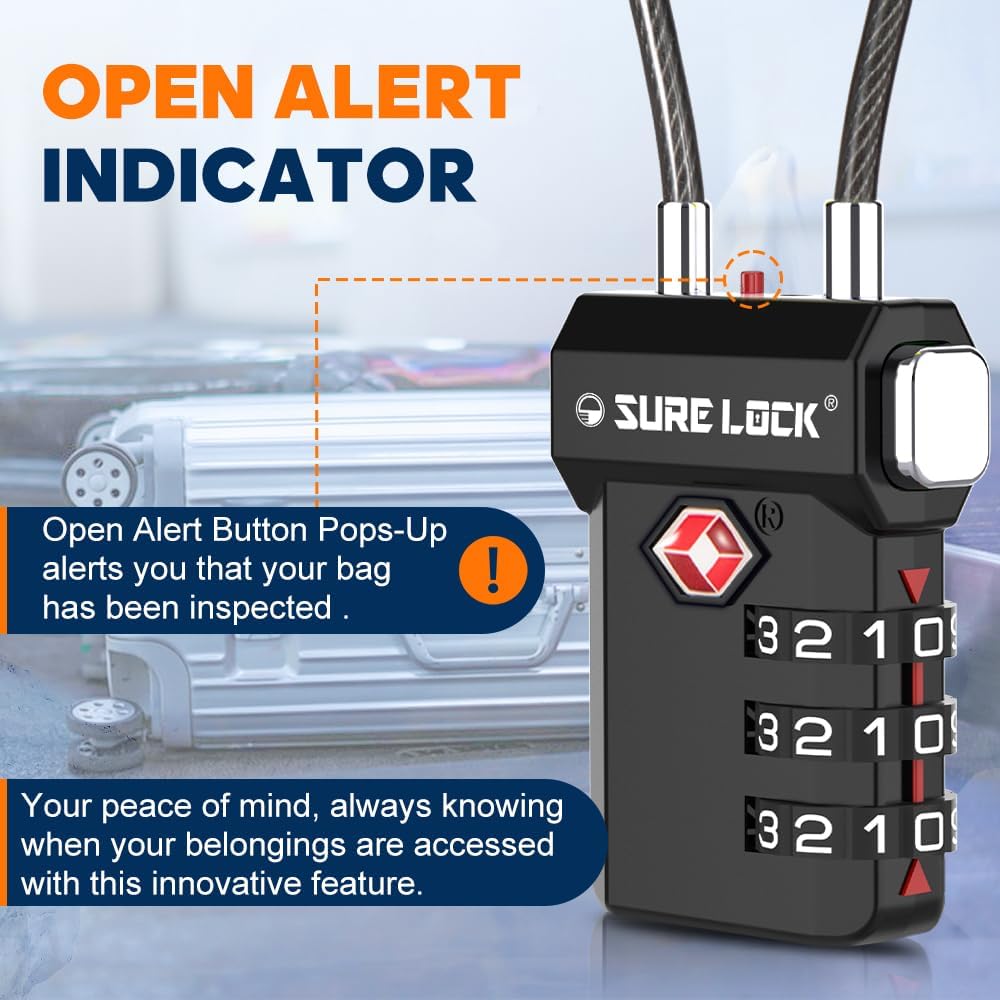 SURE LOCK TSA Approved 3-Digit Combination Luggage Locks – Open Alert Indicator, Re-settable Code with Zinc Alloy Body, Easy-Read Dials for Suitcase, Backpack, Gym Locker & Toolbox (Multiple Colors) - Image 6