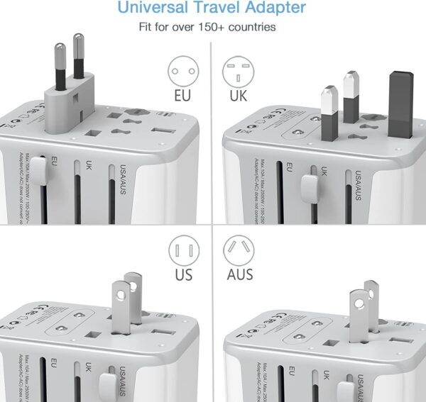TESSAN Universal Travel Adapter, International Power Adapter with 4 USB Ports (1 USB C), Worldwide Plug Adaptor Wall Charger for USA to Europe UK France Germany Spain Ireland Australia(Type C/G/A/I) - Image 3