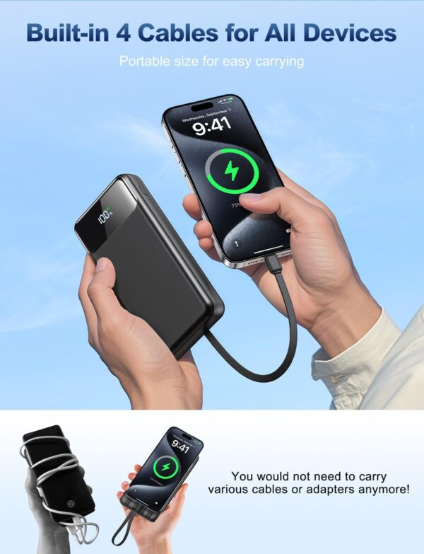 Portable Charger Power Bank 50000mAh Battery Pack, 22.5W Fast Charging PowerBank with Built in Cables,Travel Camping Essential USB-C Portable Phone Charger for iPhone Samsung Pixel Android iPad - Image 4