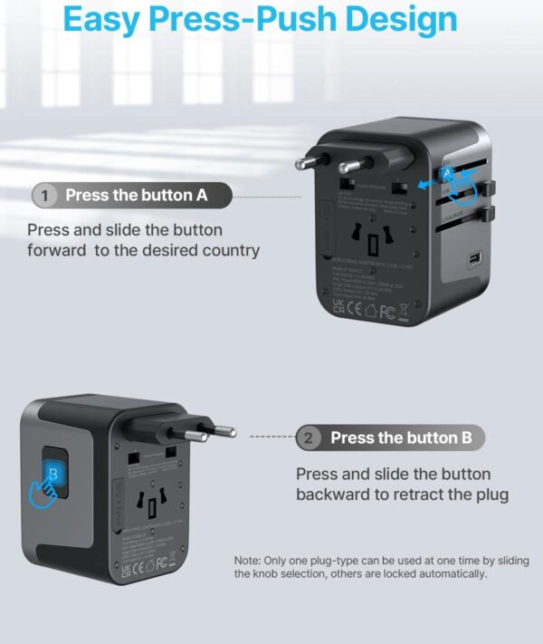 Universal Travel Adapter, VINTAR International Power Adapter with 6A 3 USB C and 2 USB Ports, All in One Travel Essentials Plug Adapter, Worldwide Outlet Converter for Europe UK USA AUS(Type C/G/A/I) - Image 4