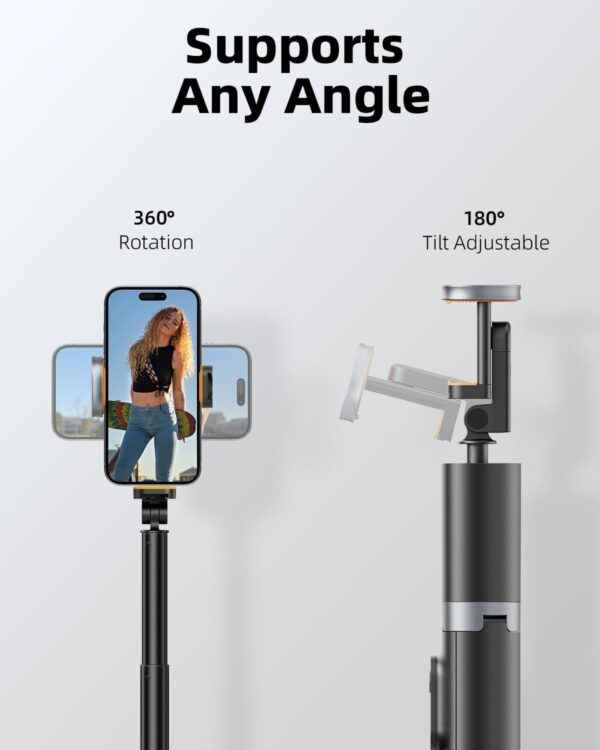 TODI 63" Cell Phone Selfie Stick Tripod, Portable Tripod for iPhone with Wireless Remote, Extendable Smartphone Stand, All-in-1, Compatible with iPhone/Android - Image 5