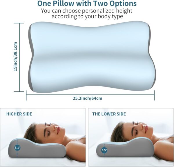 Cervical Neck Pillow, Contour Memory Foam Pillows for Neck Pain Relief, Ergonomic Pillow for Sleeping, Orthopedic Bed Pillow Neck Support Pillow for Side Back Stomach Sleepers with Cooling Pillowcase - Image 6