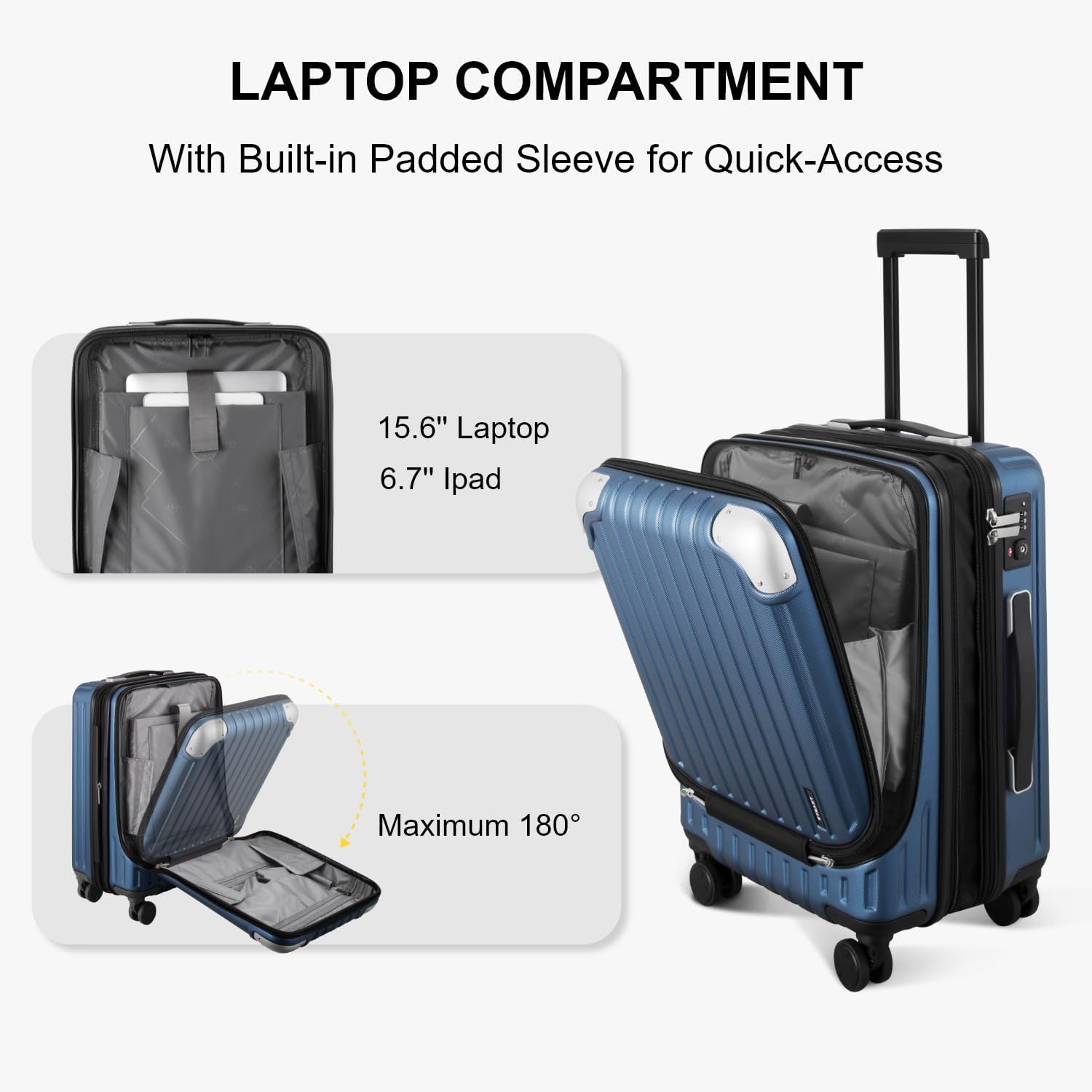 LEVEL8 Grace Carry on Luggage Airline Approved, 20 Inch Expandable Hard Sided Luggages with Spinner Wheels, Harshell Small Rolling Suitcase for Women Men with Tsa Lock, Blue - Image 4