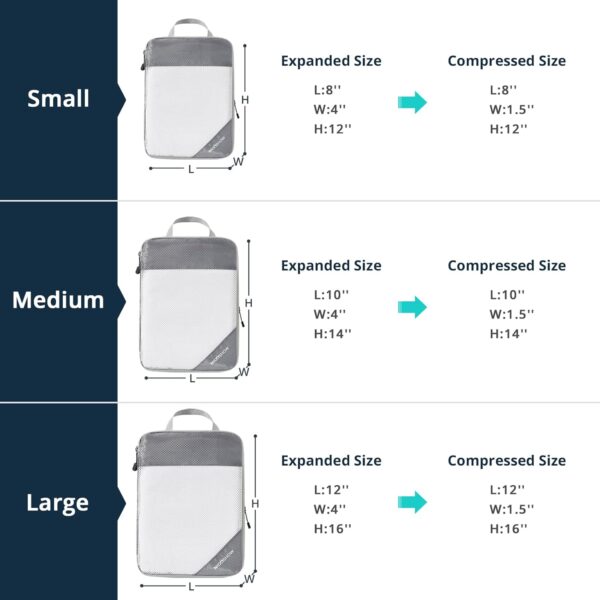 6 Set Compression Packing Cubes for Travel - Compressible, Lightweight, and Space-Saving Packing Cubes, Travel Essentials for Women, Grey - Image 5