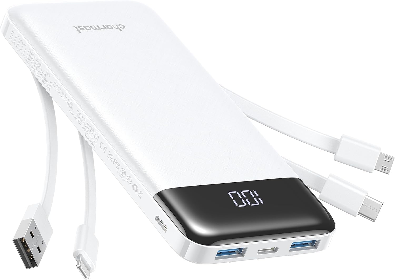 Charmast Portable Charger with Built in Cables, Power Bank with Cords Wires, Slim 10000mAh Travel Battery Pack 6 Outputs 3 Inputs 3A Fast Charging for Samsung Google Pixel LG Moto iPhone iPad - Image 2