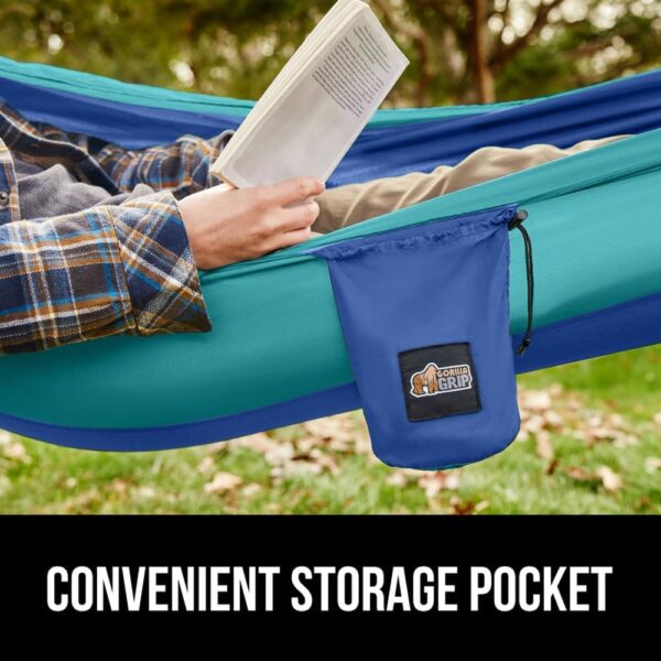 GORILLA GRIP Durable Portable Camping Hammock, Holds 400lbs with Heavy Duty Tree Straps, Comfortable Travel Swing, Camp Hammocks, Easy to Use and Install, Outdoor Essentials, Blue, 9x4.5 FT - Image 10