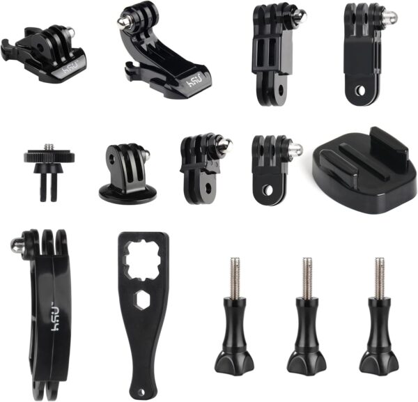 HSU Basic Adapter Grab Bag for GoPro - 13pcs Kit Including Quick Release Buckle, J-Hook Buckle, 3-Way Pivot Arms, Tripod Mount, Curved Extension Arm and Thumbscrews - Image 2